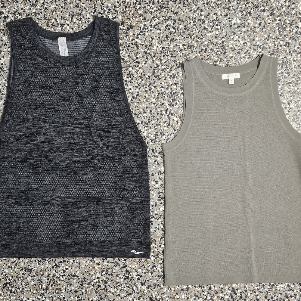 Medium ALL-ROW Olive Green Sleeveless Top AND Saucony Athletic Tank BOTH SIZE M
